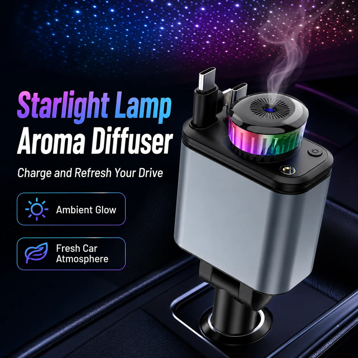 180W 5-in-1 Retractable Car Charger