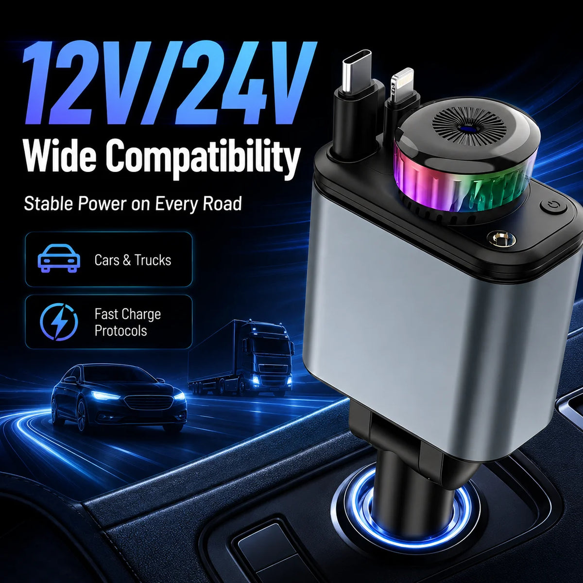 180W 5-in-1 Retractable Car Charger