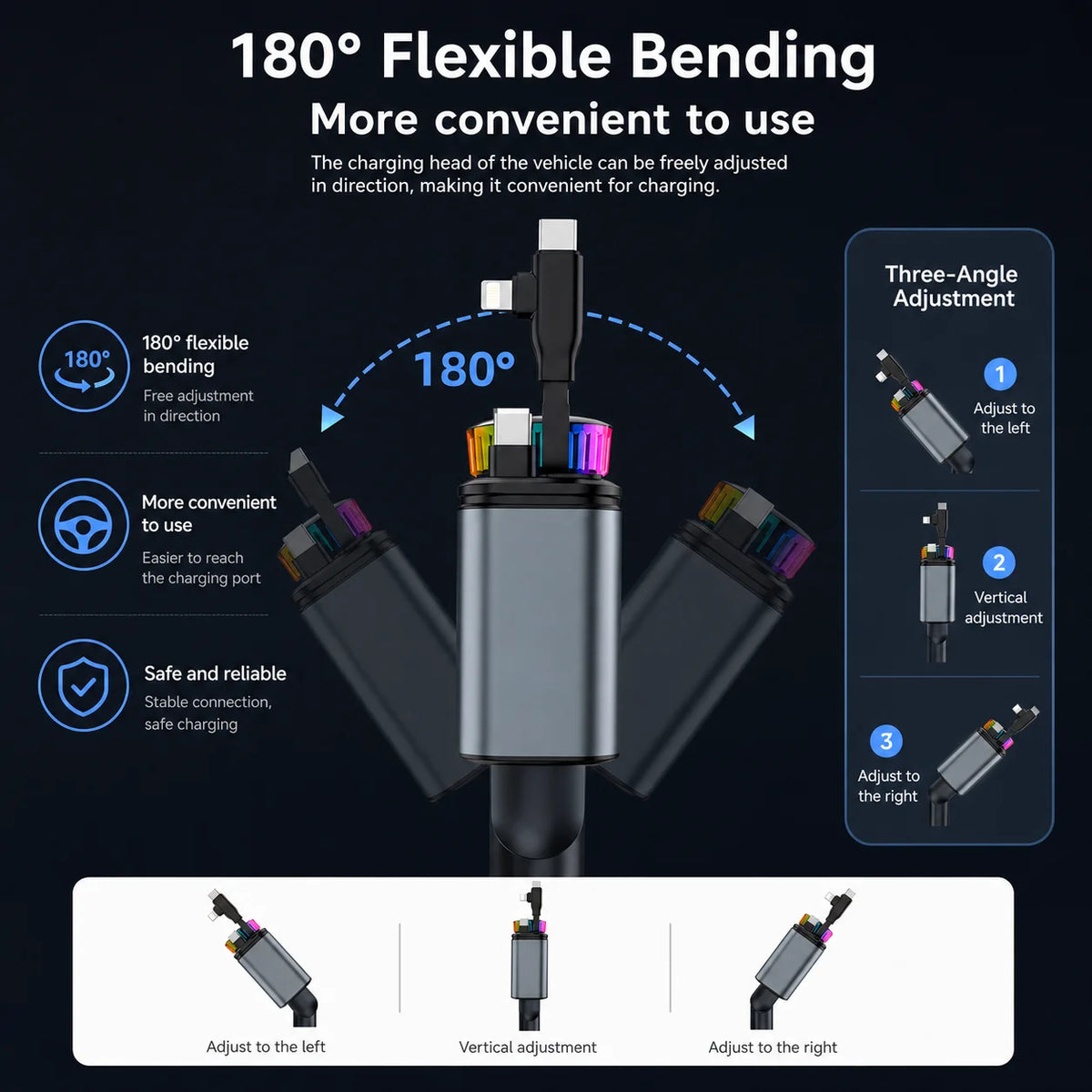 180W 5-in-1 Retractable Car Charger