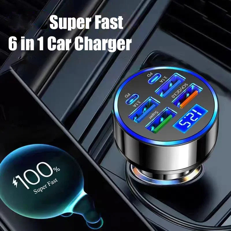 6-in-1 USB-C Car Charger Adapter