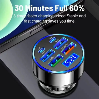 6-in-1 USB-C Car Charger Adapter