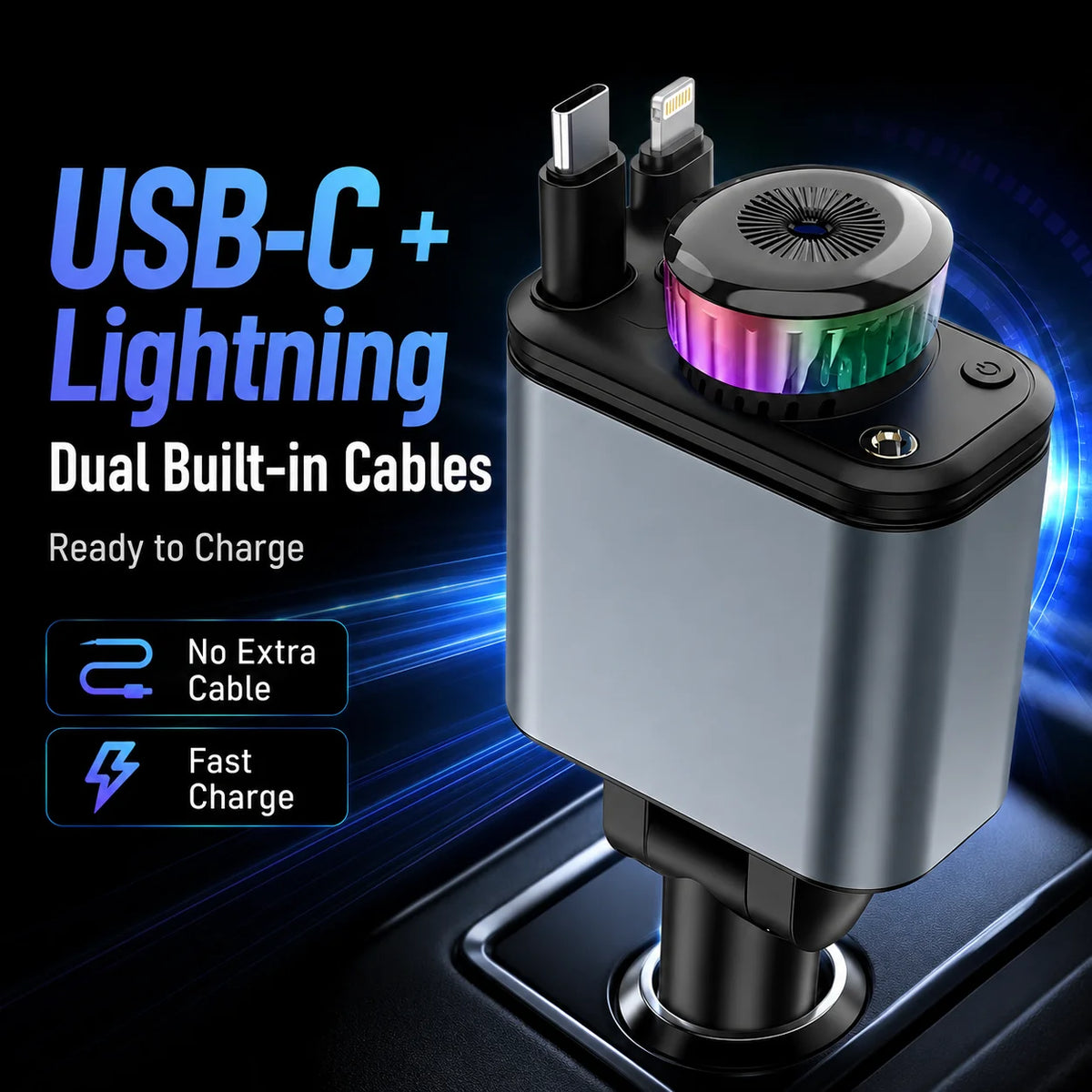 180W 5-in-1 Retractable Car Charger
