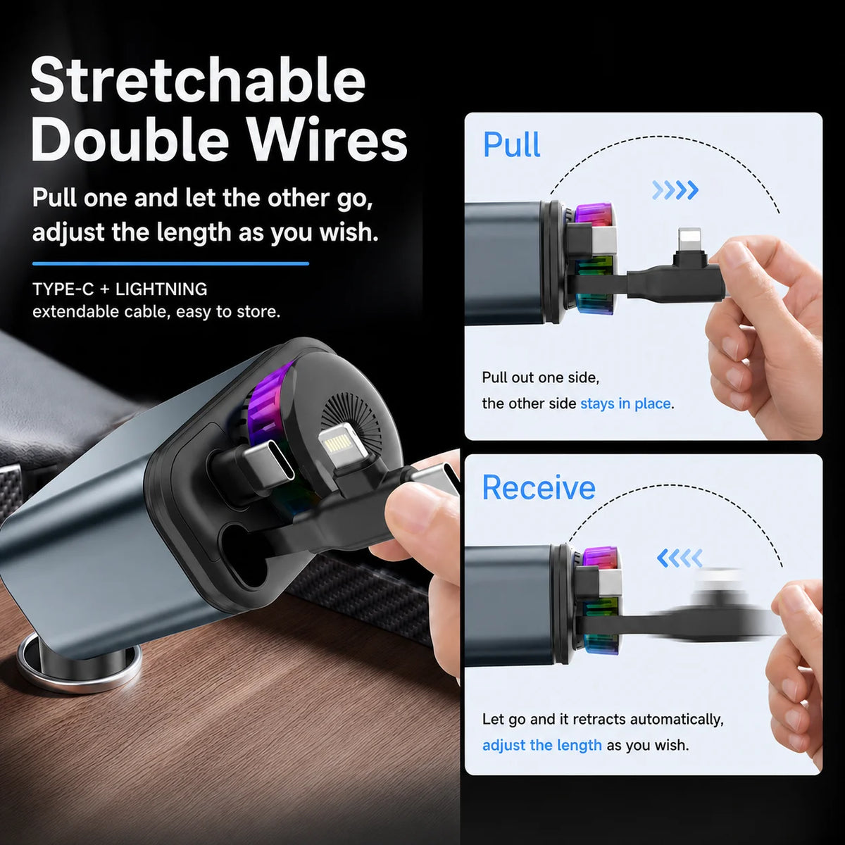 180W 5-in-1 Retractable Car Charger
