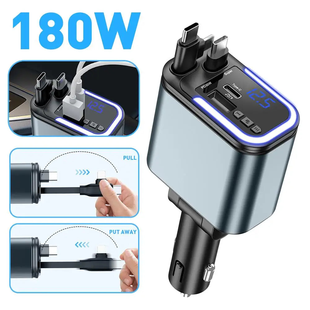 5-in-1 180W Retractable Car Charger