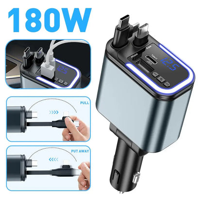5-in-1 180W Retractable Car Charger